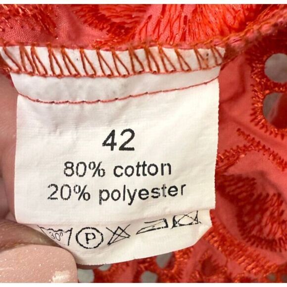 Beggon Eyelet Lace Off-The-Shoulder Puff Sleeve Blouse Coral‎ Size 42/ Medium - Picture 8 of 8